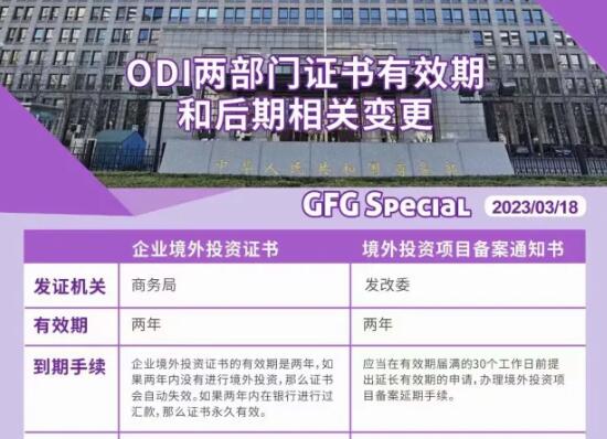 ODI商务部和发改委证书有效期和后期相关变更