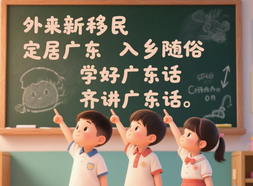 AI时代粤语推广传承海报之“入乡随俗，来广东讲广东话”