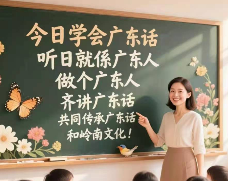 AI时代粤语推广传承海报之“今日学会广东话，明日就係广东人”